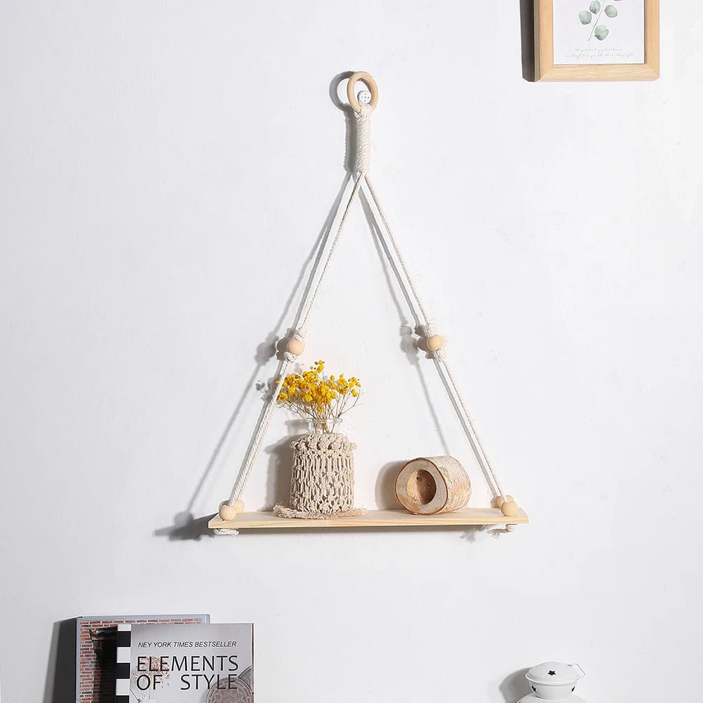 Chic Macrame Wall Hanging Shelves - Stylish Floating Shelves for Your Bedroom, Living Room, and Bathroom Decor