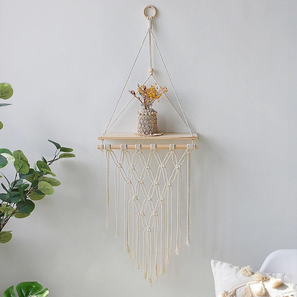 Chic Macrame Wall Hanging Shelves - Stylish Floating Shelves for Your Bedroom, Living Room, and Bathroom Decor