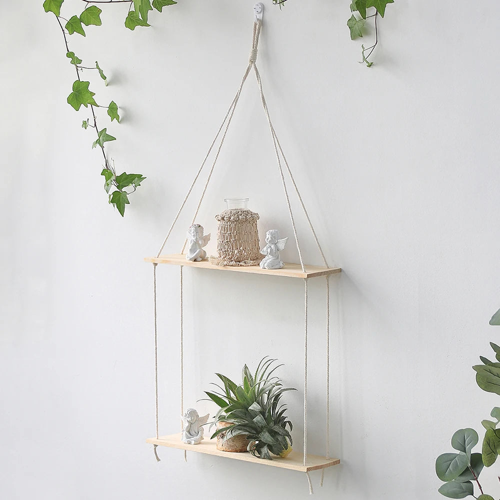 Chic Macrame Wall Hanging Shelves - Stylish Floating Shelves for Your Bedroom, Living Room, and Bathroom Decor