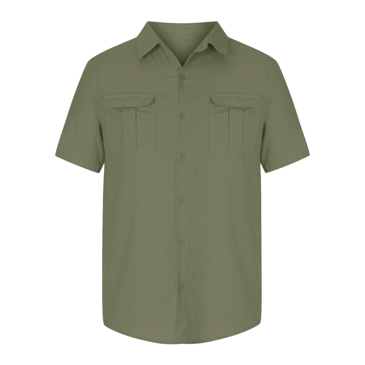 Mens Short Sleeve Classic Shirts Fishing Casual Regular-Fit Button-Up Collared Plaid Double Pocket Dress Shirt Top Tees Blouses Men Short Sleeve Shirts Button up Beach Wedding Shirt M-5XL