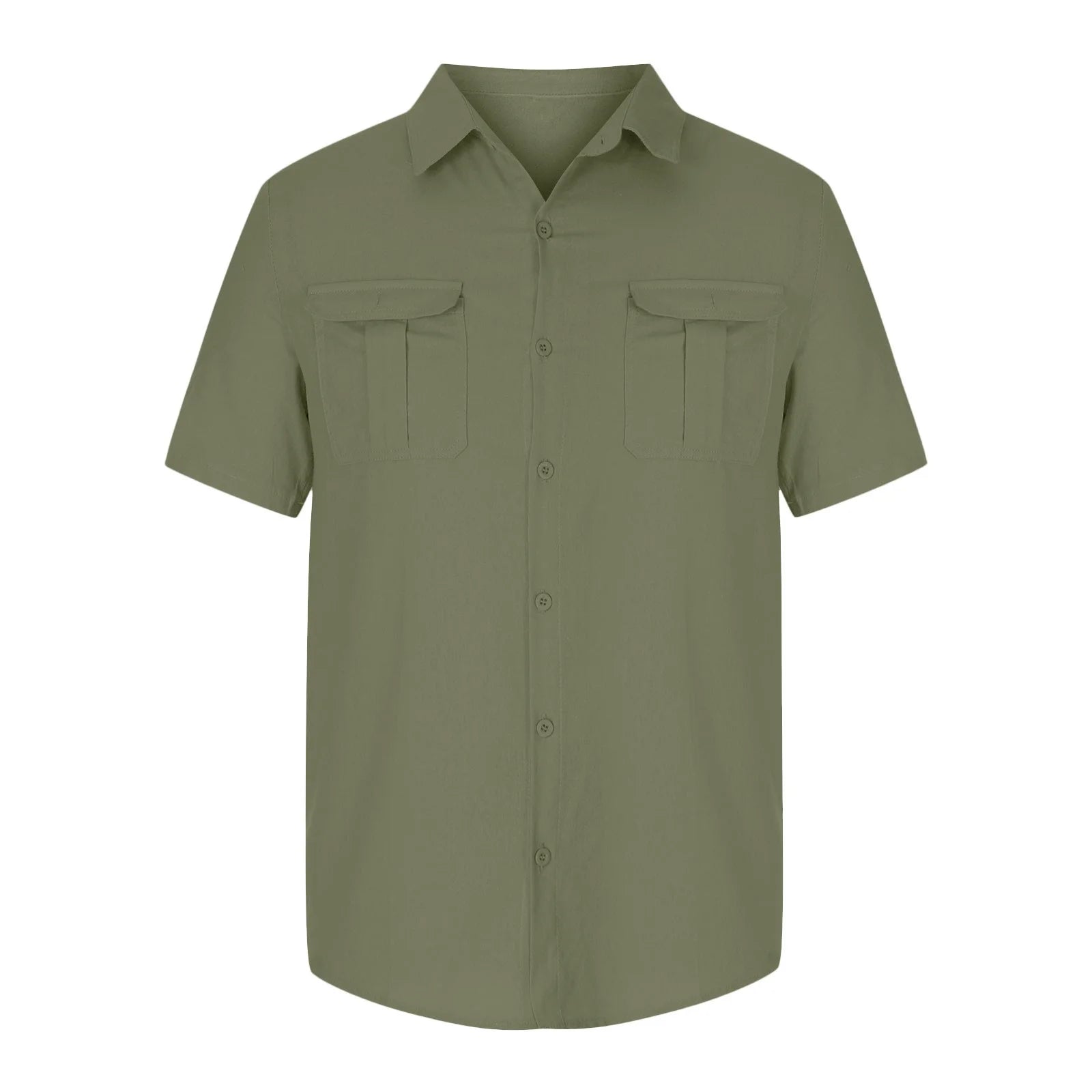 Mens Short Sleeve Classic Shirts Fishing Casual Regular-Fit Button-Up Collared Plaid Double Pocket Dress Shirt Top Tees Blouses Men Short Sleeve Shirts Button up Beach Wedding Shirt M-5XL