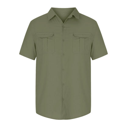 Mens Short Sleeve Classic Shirts Fishing Casual Regular-Fit Button-Up Collared Plaid Double Pocket Dress Shirt Top Tees Blouses Men Short Sleeve Shirts Button up Beach Wedding Shirt M-5XL