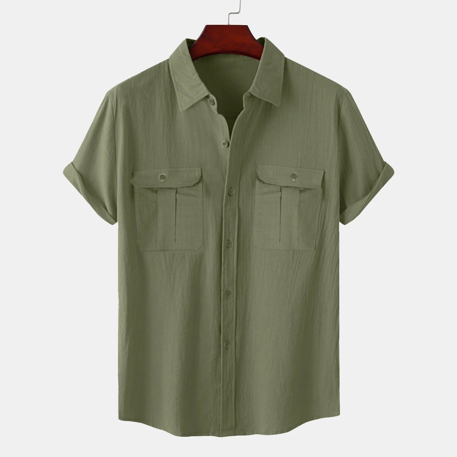 Mens Short Sleeve Classic Shirts Fishing Casual Regular-Fit Button-Up Collared Plaid Double Pocket Dress Shirt Top Tees Blouses Men Short Sleeve Shirts Button up Beach Wedding Shirt M-5XL