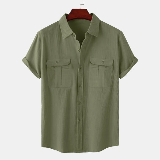 Mens Short Sleeve Classic Shirts Fishing Casual Regular-Fit Button-Up Collared Plaid Double Pocket Dress Shirt Top Tees Blouses Men Short Sleeve Shirts Button up Beach Wedding Shirt M-5XL