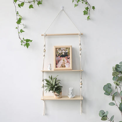 Chic Macrame Wall Hanging Shelves - Stylish Floating Shelves for Your Bedroom, Living Room, and Bathroom Decor