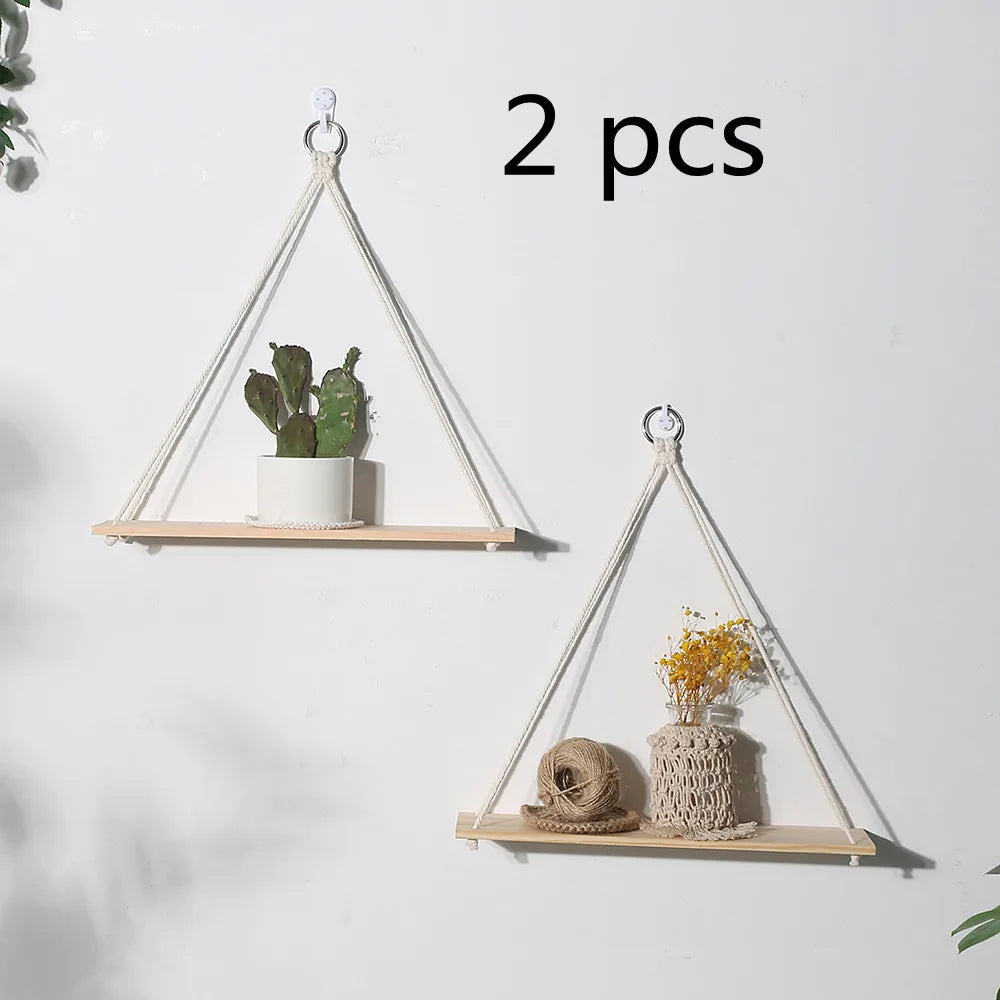 Chic Macrame Wall Hanging Shelves - Stylish Floating Shelves for Your Bedroom, Living Room, and Bathroom Decor