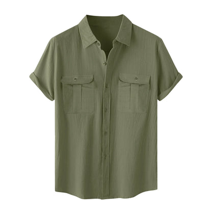 Mens Short Sleeve Classic Shirts Fishing Casual Regular-Fit Button-Up Collared Plaid Double Pocket Dress Shirt Top Tees Blouses Men Short Sleeve Shirts Button up Beach Wedding Shirt M-5XL