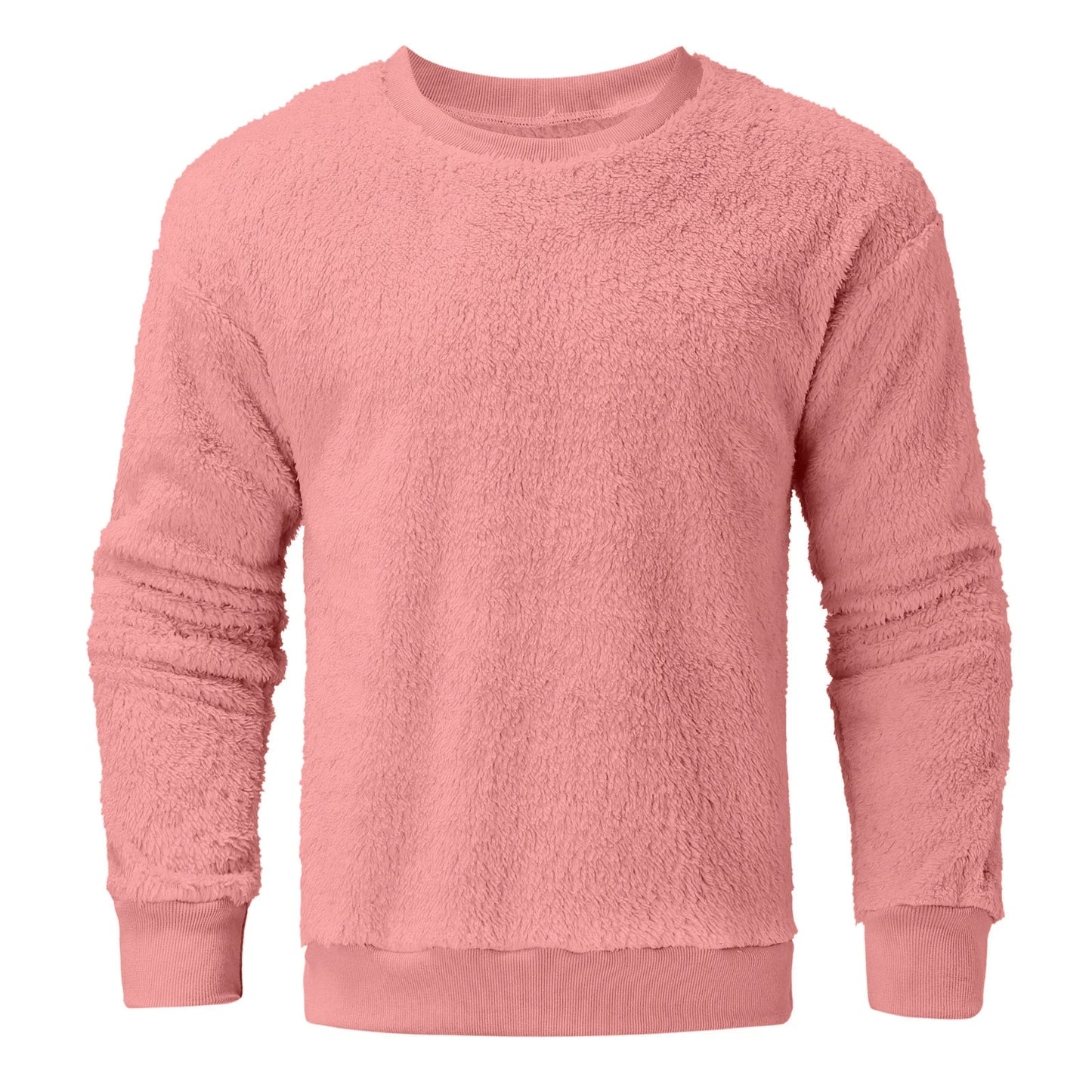Men'S Fleece Sweatshirt Oversized Solid Drop Shoulder Shirts Winter Long Sleeve round Neck Shirt Big and Tall Loose Fit Streetwear Tops Pink 4XL