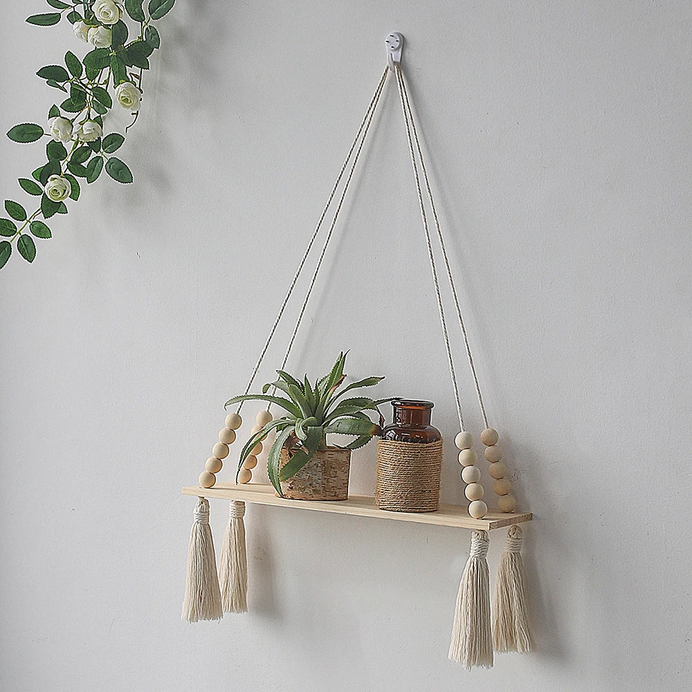 Chic Macrame Wall Hanging Shelves - Stylish Floating Shelves for Your Bedroom, Living Room, and Bathroom Decor
