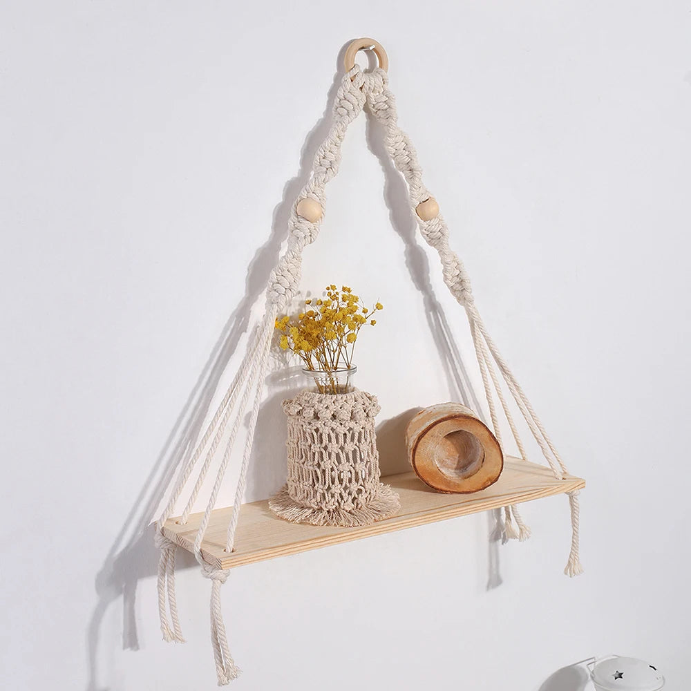 Chic Macrame Wall Hanging Shelves - Stylish Floating Shelves for Your Bedroom, Living Room, and Bathroom Decor