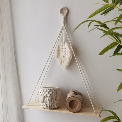 Chic Macrame Wall Hanging Shelves - Stylish Floating Shelves for Your Bedroom, Living Room, and Bathroom Decor