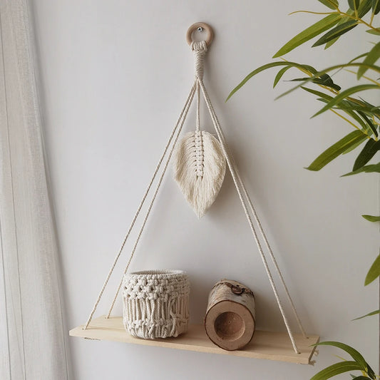 Chic Macrame Wall Hanging Shelves - Stylish Floating Shelves for Your Bedroom, Living Room, and Bathroom Decor