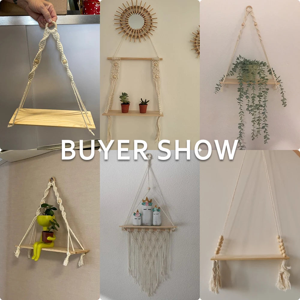 Chic Macrame Wall Hanging Shelves - Stylish Floating Shelves for Your Bedroom, Living Room, and Bathroom Decor