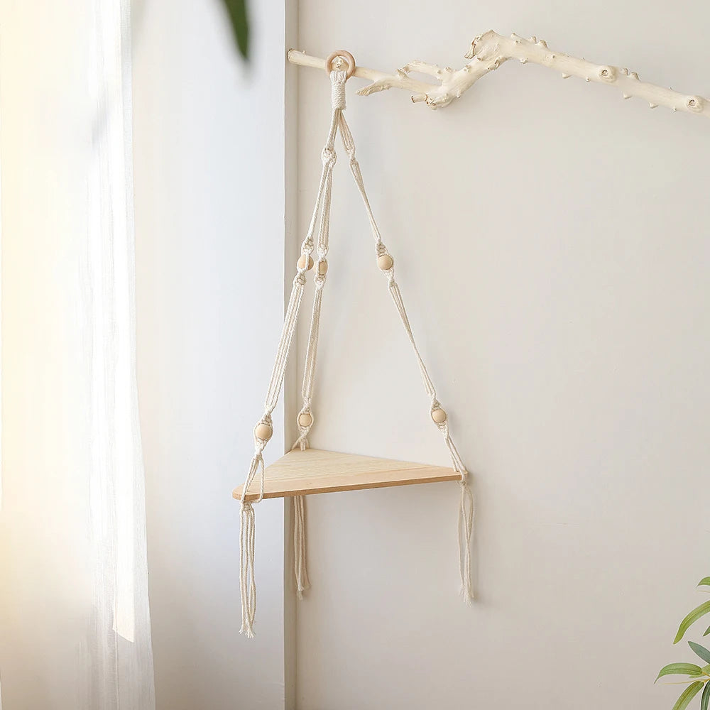Chic Macrame Wall Hanging Shelves - Stylish Floating Shelves for Your Bedroom, Living Room, and Bathroom Decor
