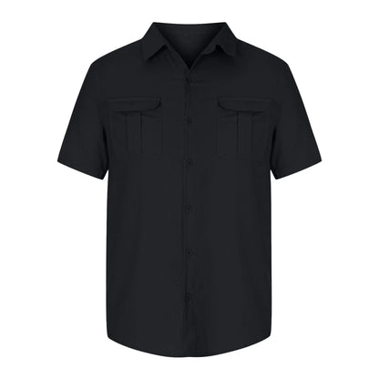 Mens Short Sleeve Classic Shirts Fishing Casual Regular-Fit Button-Up Collared Plaid Double Pocket Dress Shirt Top Tees Blouses Men Short Sleeve Shirts Button up Clearance Beach Wedding Shirt M-5XL